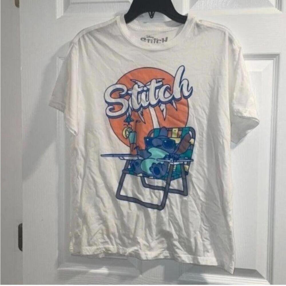 Disney stitch, tropical lounge chair, and drink colorful Graphic shirt